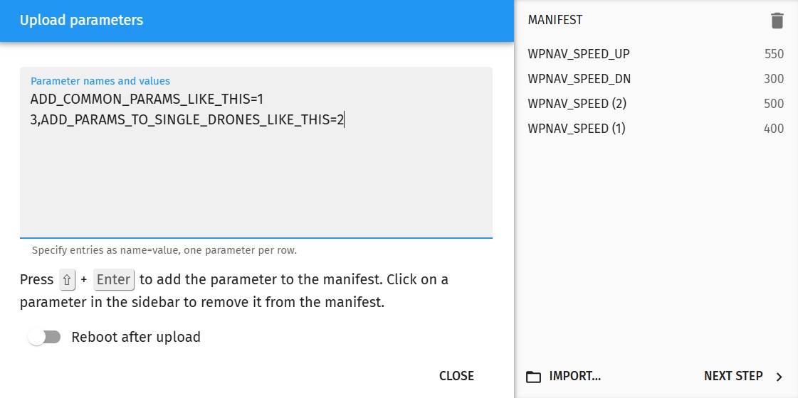 Parameter upload