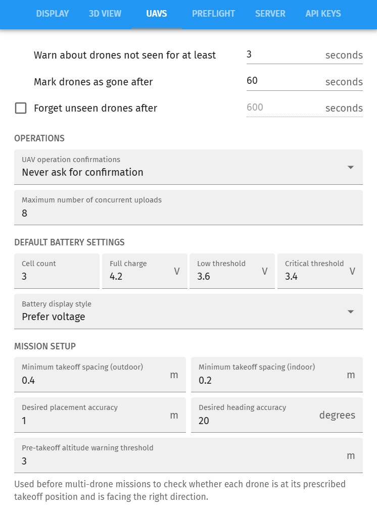 UAVs settings