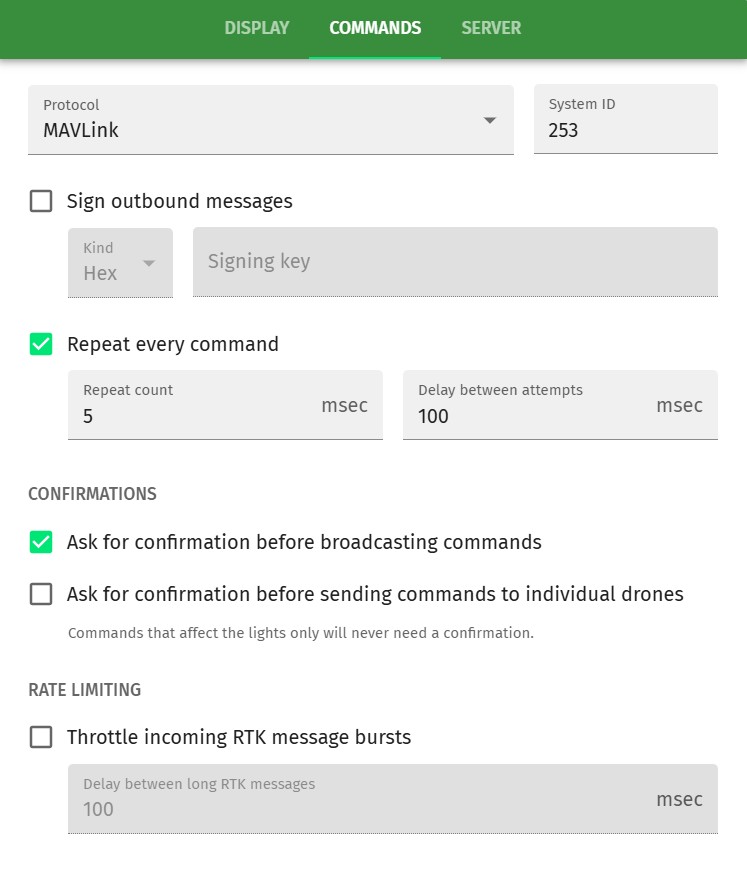 Commands preferences