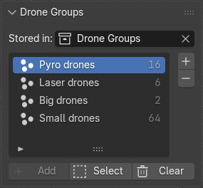 Drone Groups panel
