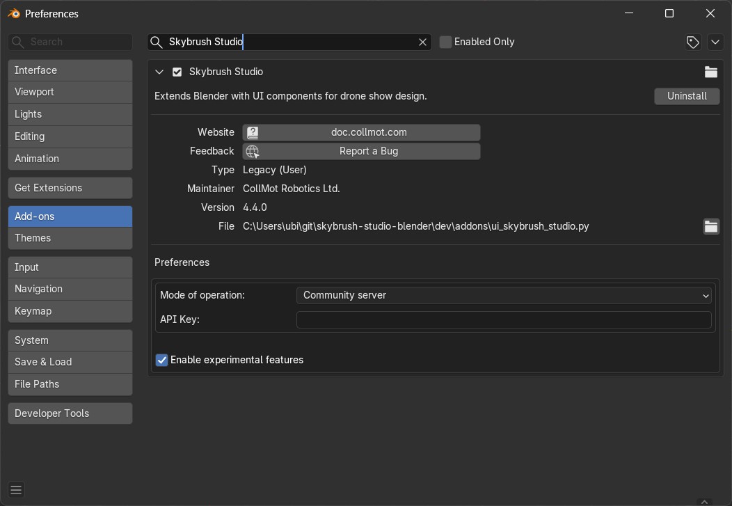 Skybrush Studio Add-on settings