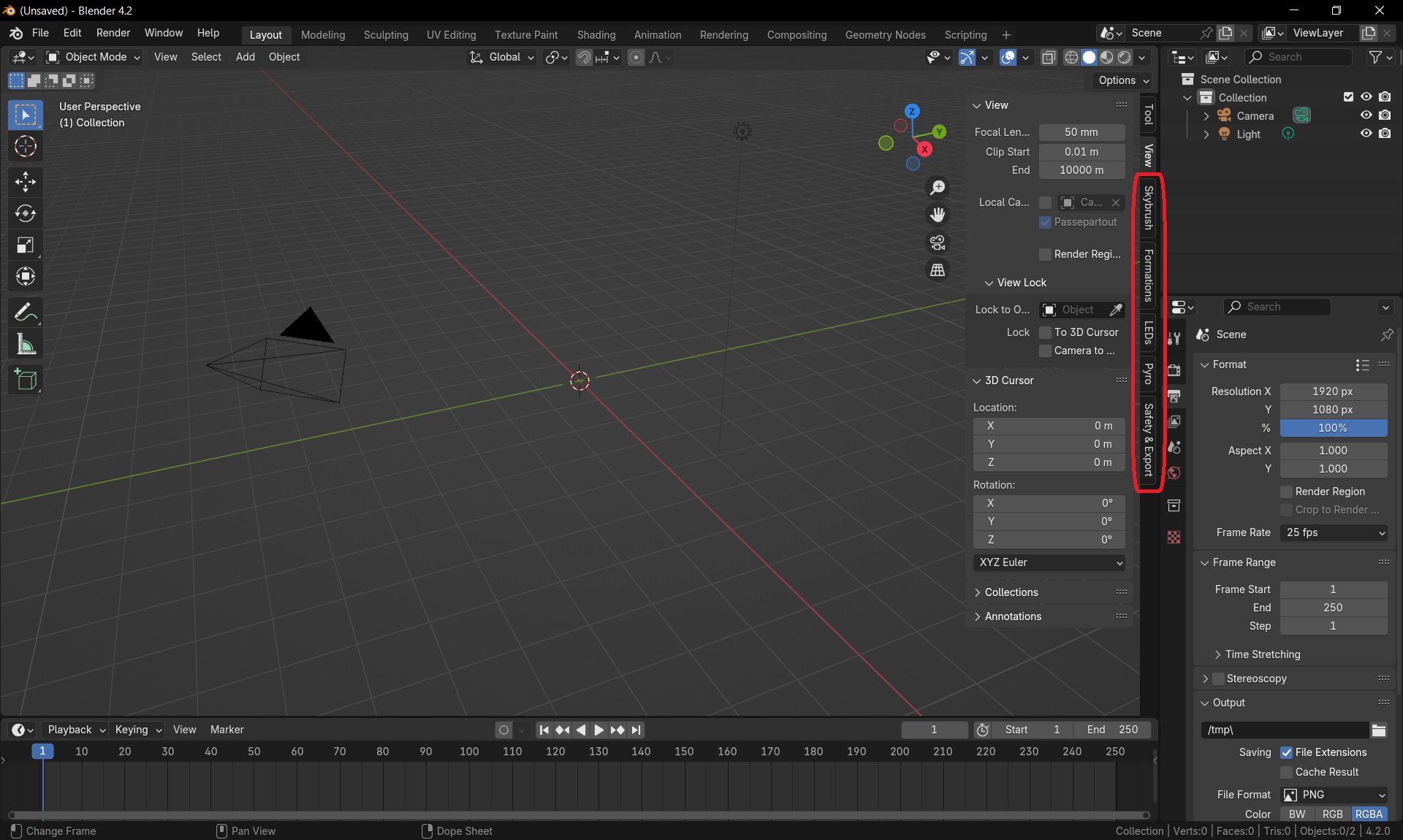 Blender 3D Viewport with Skybrush tabs